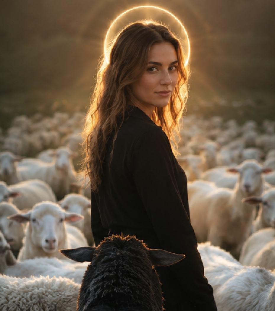 Femme mouton noir de la famille