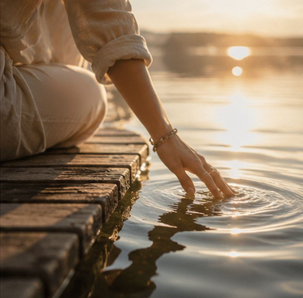 Main-femme-touchant surface de l'eau