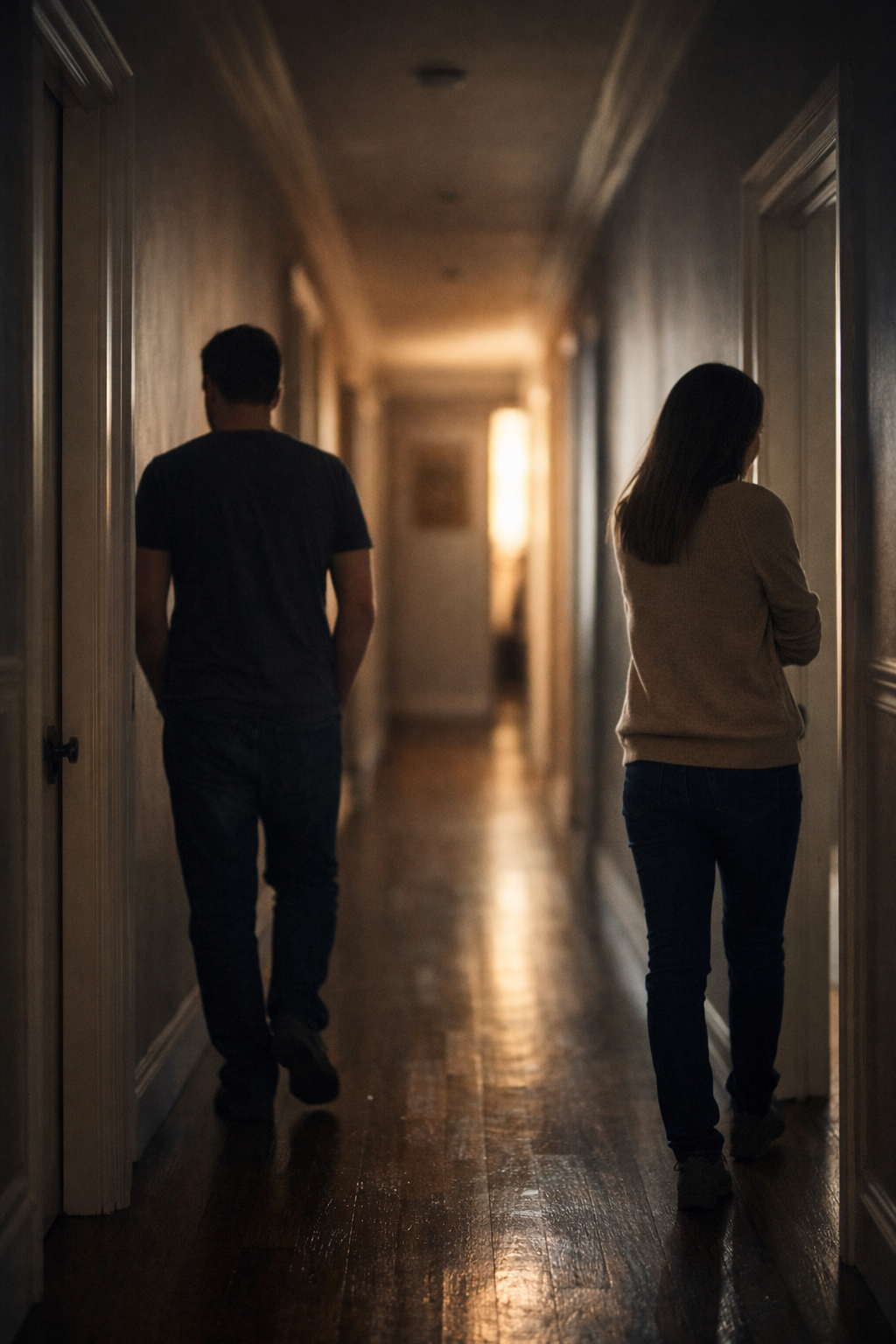 tensions-dans-le-couple Un homme et une femme dans un couloir sombre qui sont chacun tournés vers un mur
